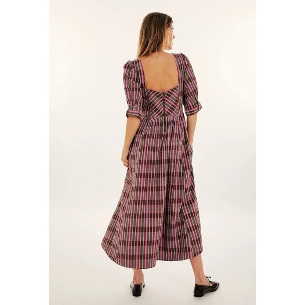 Free People Size Medium Tulie Plaid Midi Dress Boho Pink and brown plaid - Picture 3 of 16
